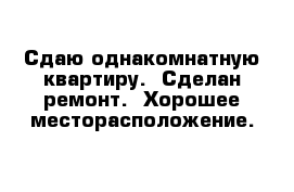 Сдаю однакомнатную квартиру.  Сделан ремонт.  Хорошее месторасположение.